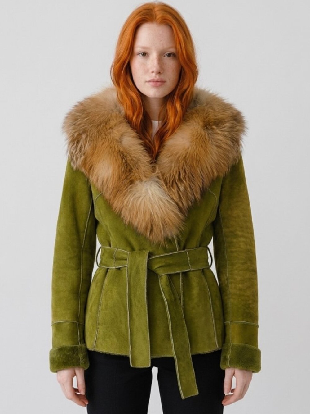 Dolce & Gabbana distressed Vintage ship skin/red fox Fur belted Jacket $5500
